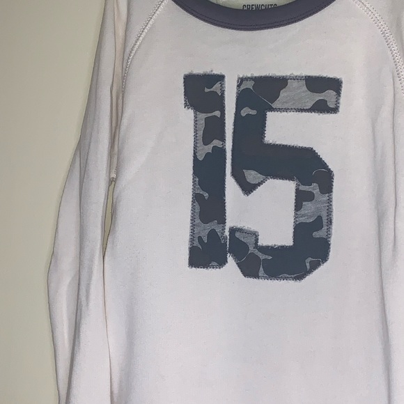 CREWCUTS J.CREW SWEATSHIRT APPLIQUÉ JERSEY NUMBER RETRO VINTAGE CAMO SWEATER 8 Y - Picture 5 of 8